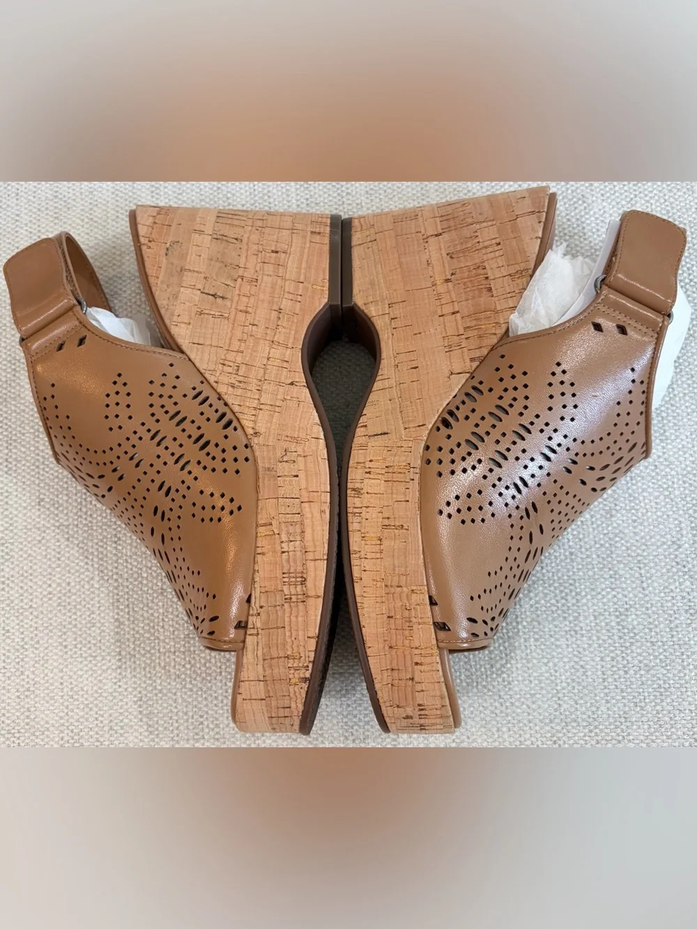 NIB SZ 9 Linea Paolo Tan Viviana Camel Nappa Cork Wedge Slingback Sandals